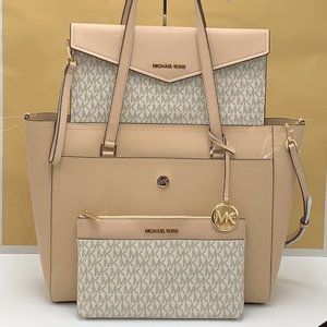 Michael Kors Maisie Large Pebbled Leather 3-in-1 Tote Bag Buff Signature Multi